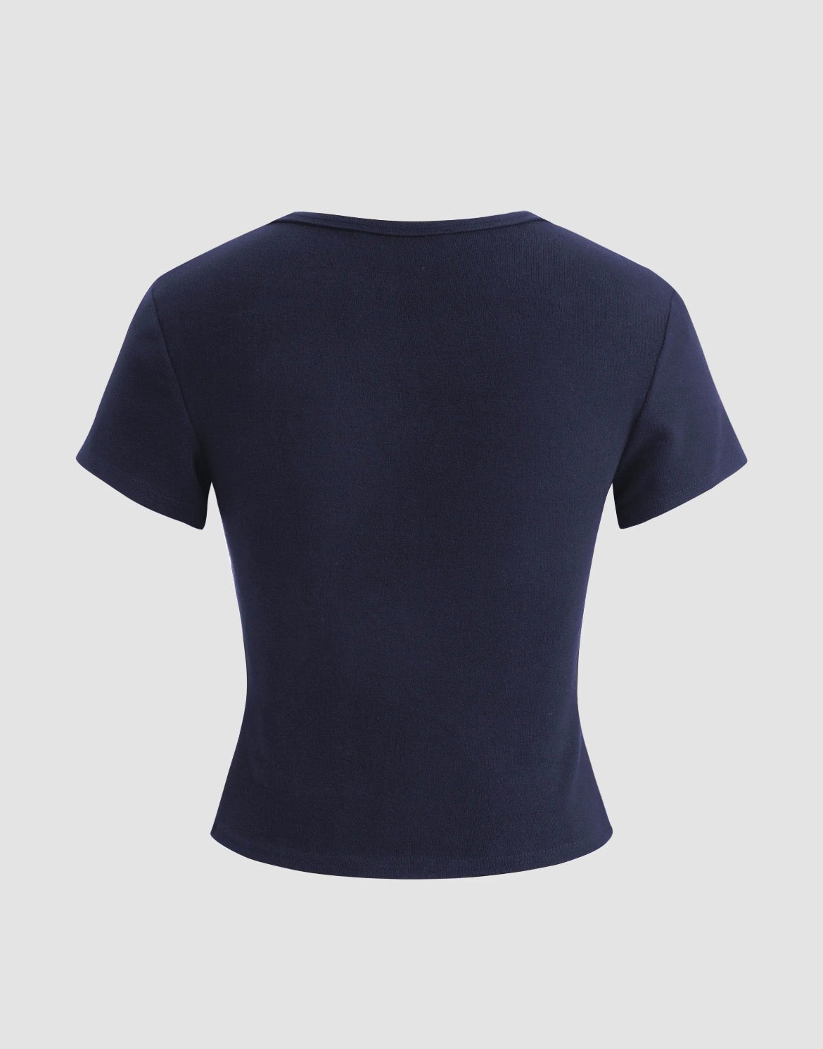 Round Neckline Solid Button Short Sleeve Top