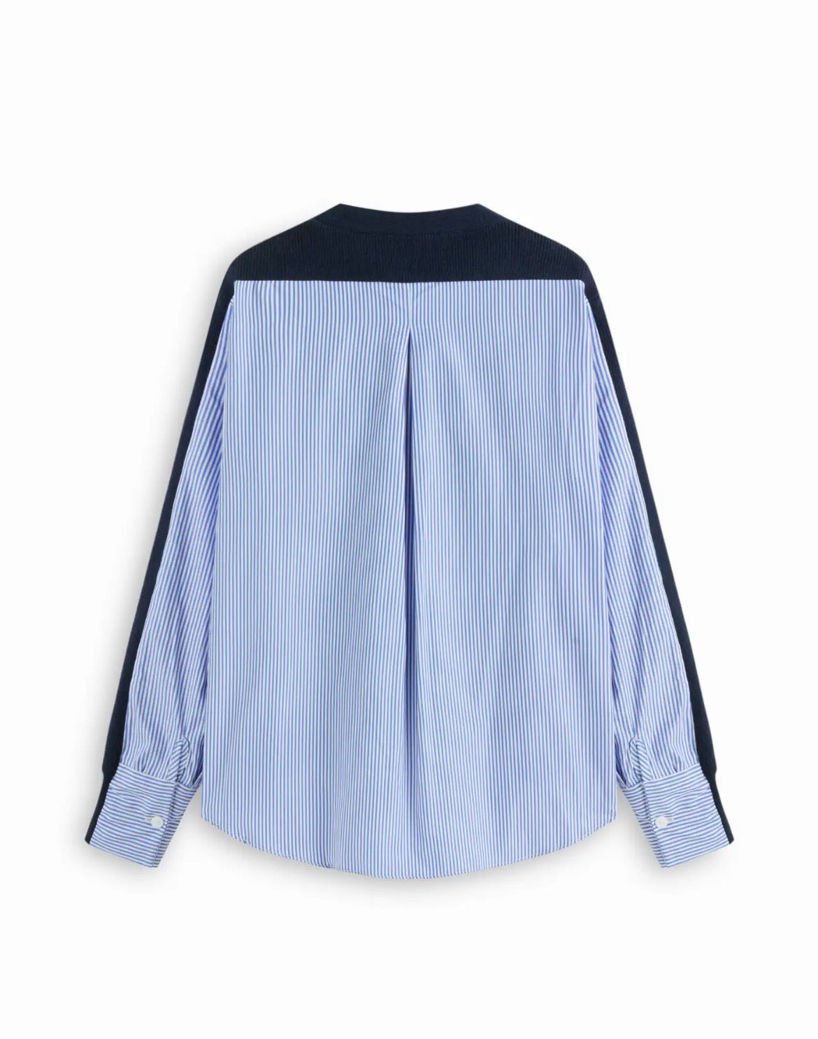 TWO TONE KNIT V-NECK STRIPED PATCHED OVERSIZED CARDIGAN