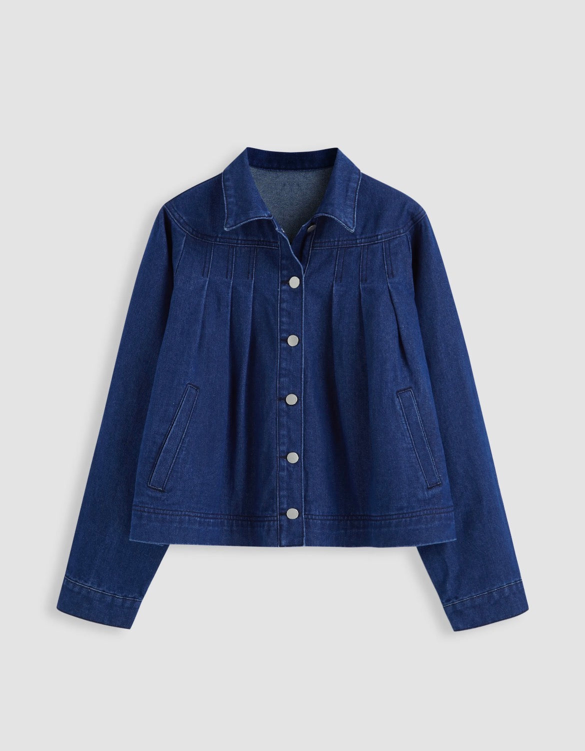 Denim Collar Pleated Oversized Jacket