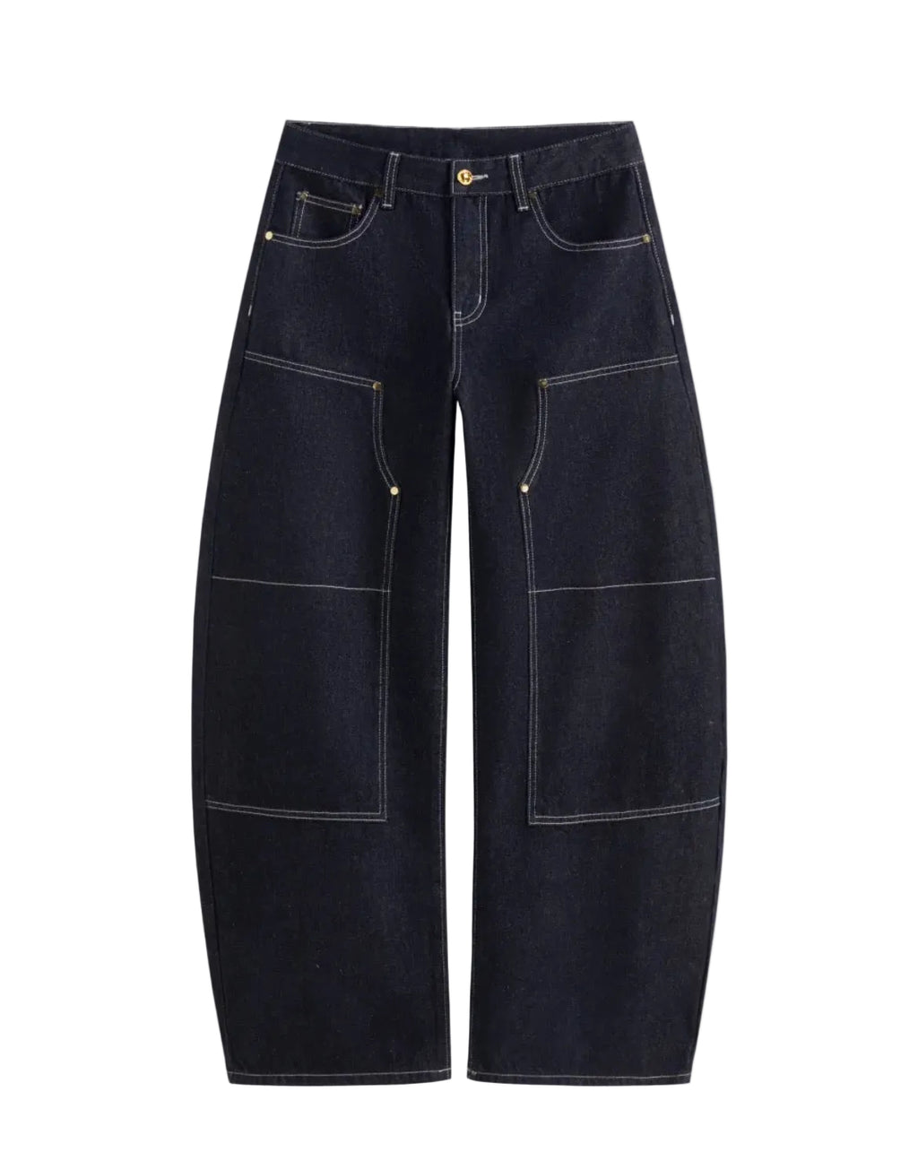 Denim low rise stitch barrel-leg jeans