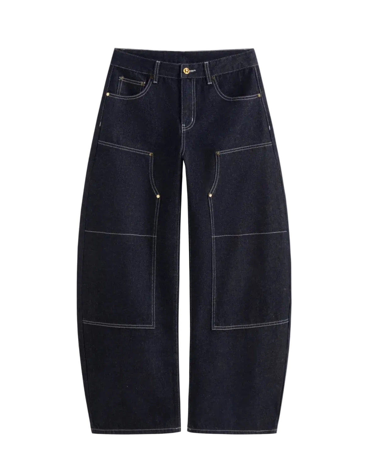 Denim low rise stitch barrel-leg jeans