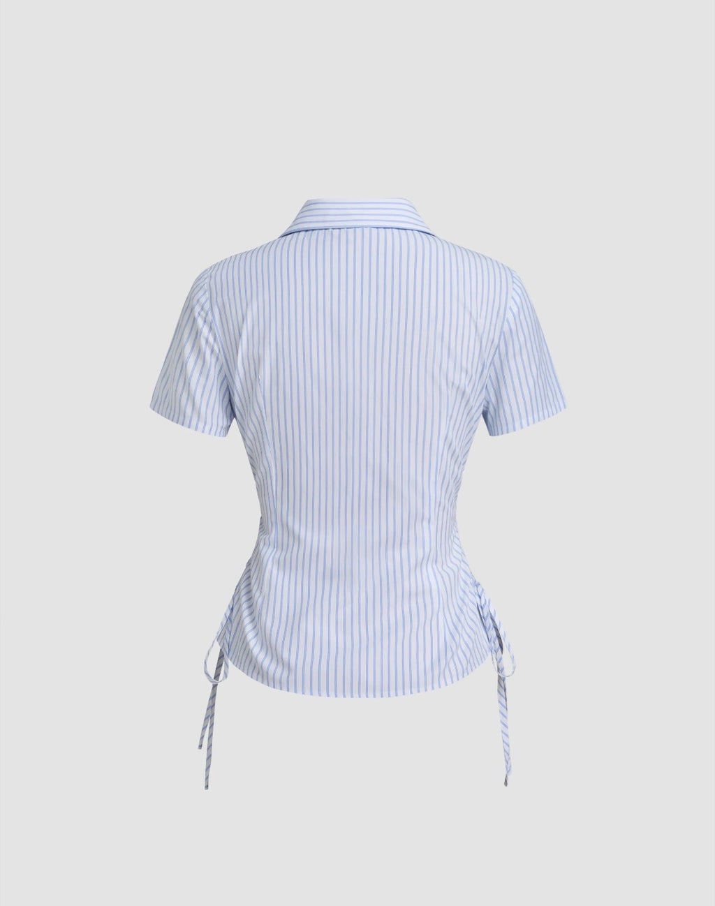 Cotton-Blend Polo Colar Stripe Drawstring Knotted Shirt