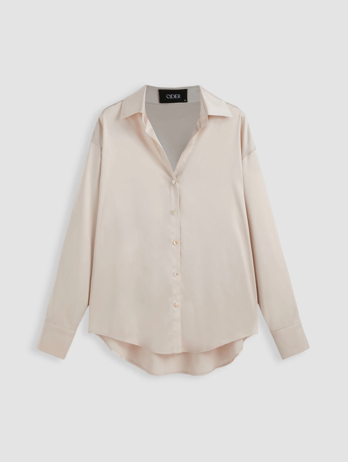 Satin Collar Solid Button Long Sleeve Shirt