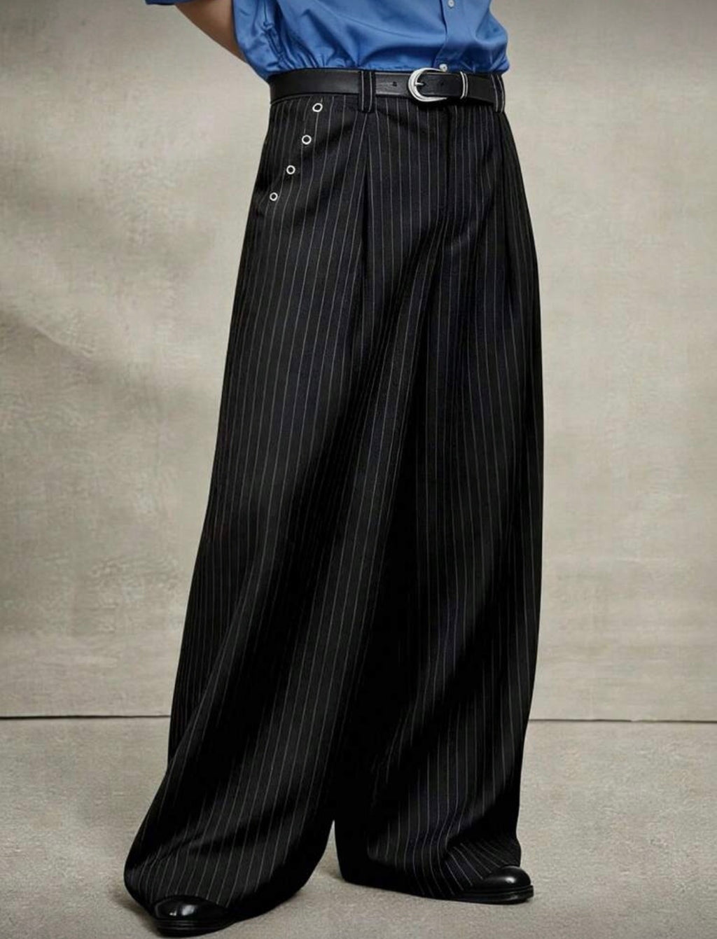 PATROVS Men’s Casual Ultra Loose Black Pants With Metallic Stud Detail