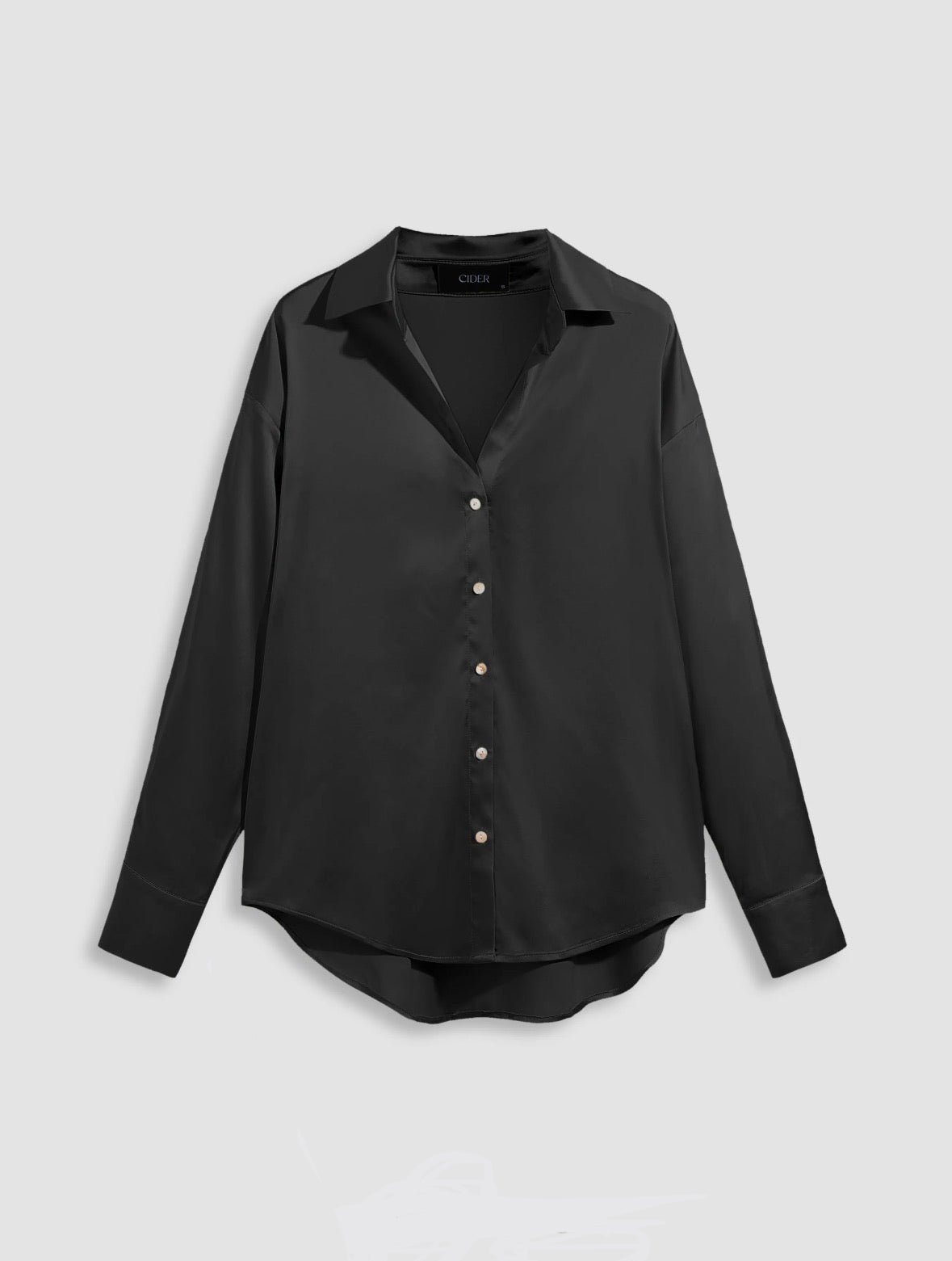 Satin Collar Solid Button Long Sleeve Shirt