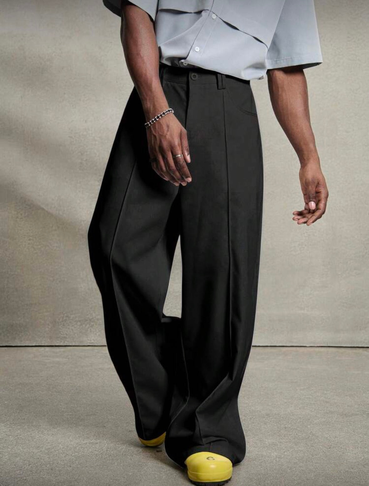 PAVTROS Men's Casual Solid Color Slant Pocket Loose Straight Leg Pants