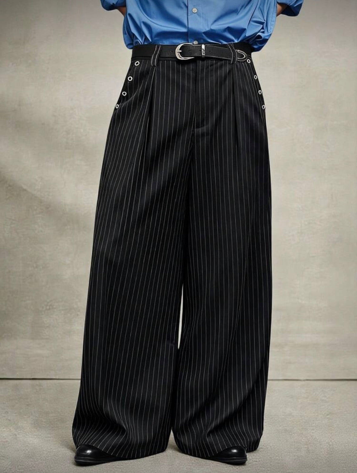 PATROVS Men’s Casual Ultra Loose Black Pants With Metallic Stud Detail