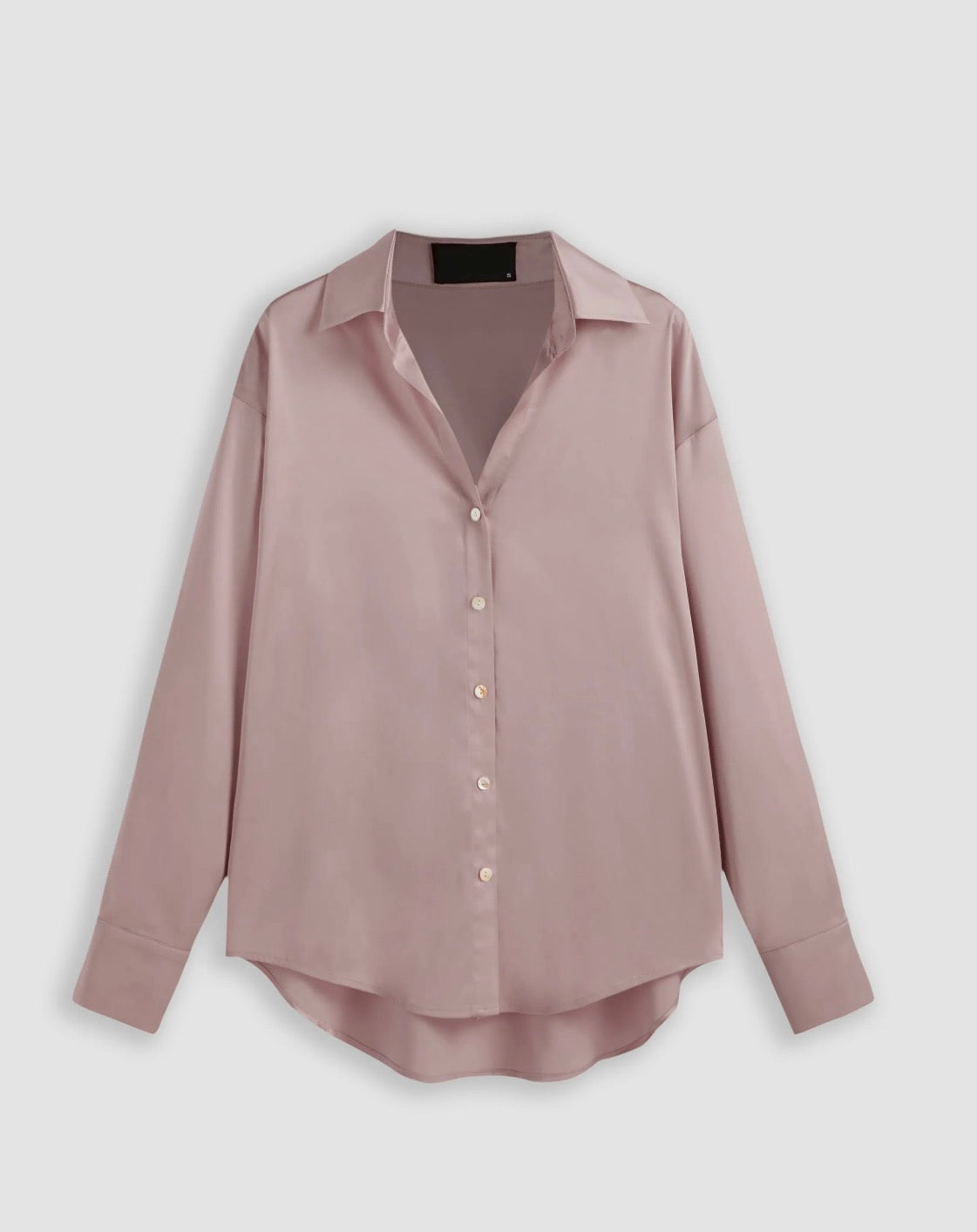 Satin Collar Solid Button Long Sleeve Shirt
