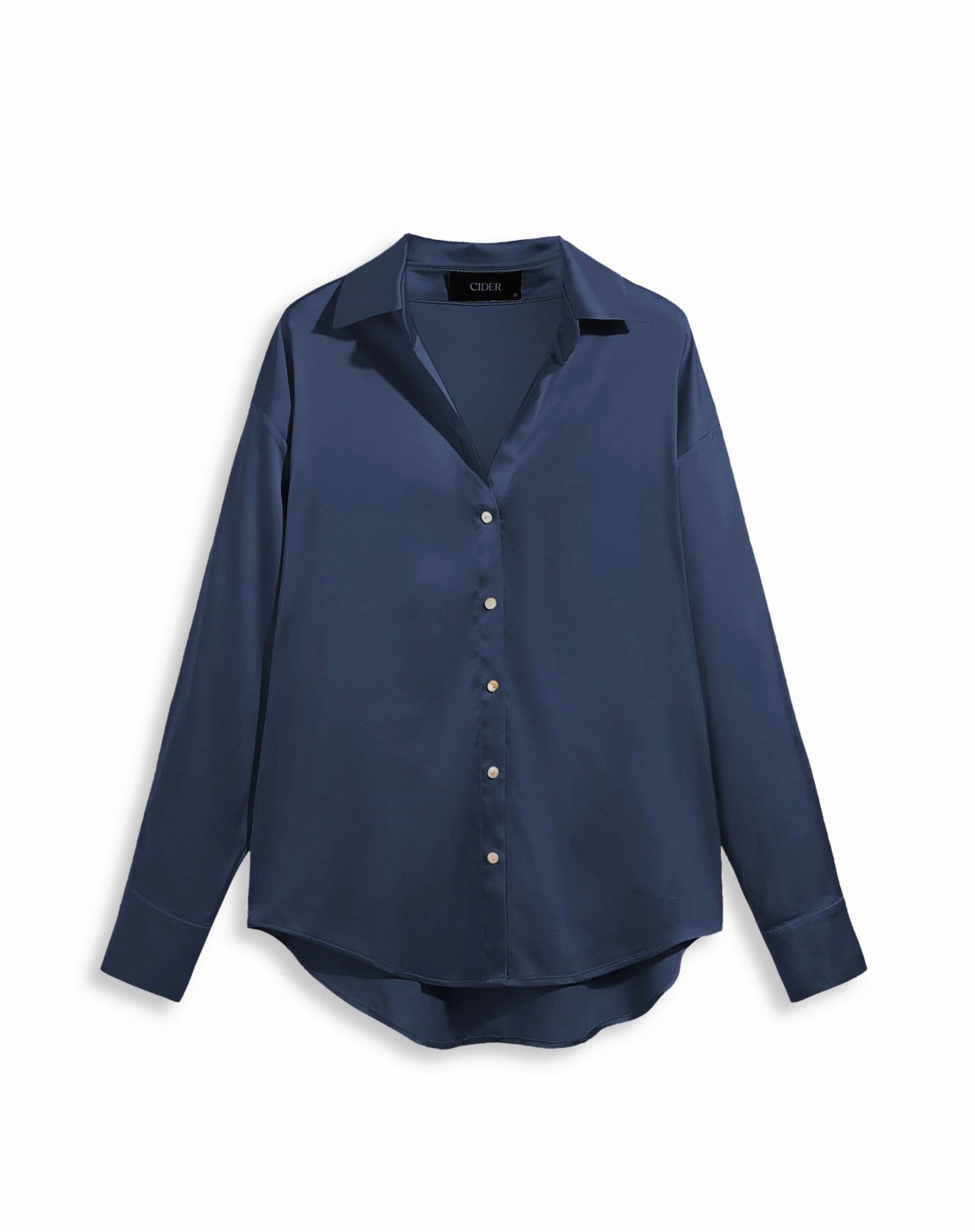 Satin Collar Solid Button Long Sleeve Shirt