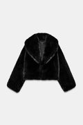 Short Coat With Fur Effect Lapel Collar