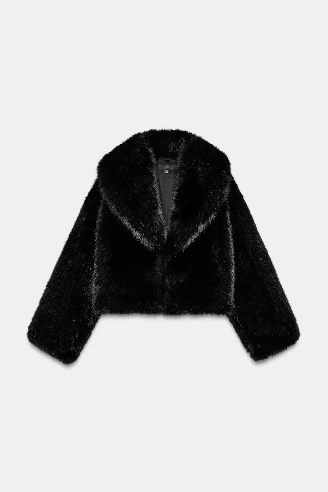 Short Coat With Fur Effect Lapel Collar