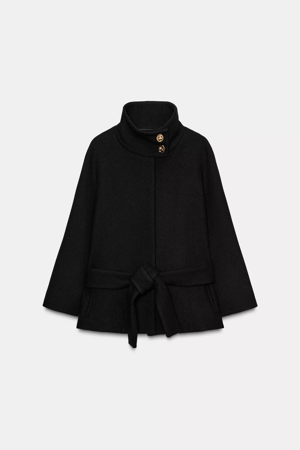Short Coat Cape Belt With Wool