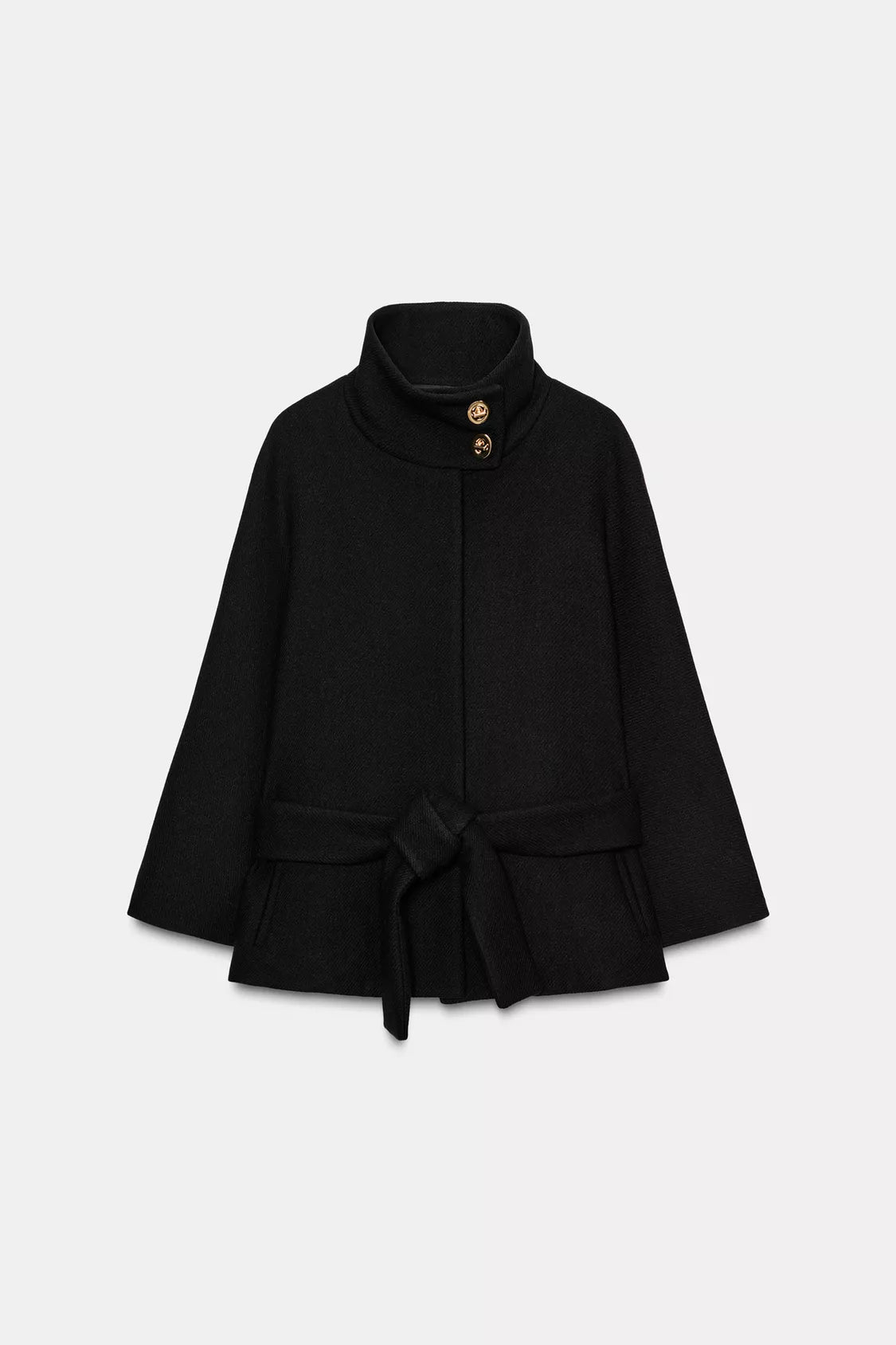 Short Coat Cape Belt With Wool